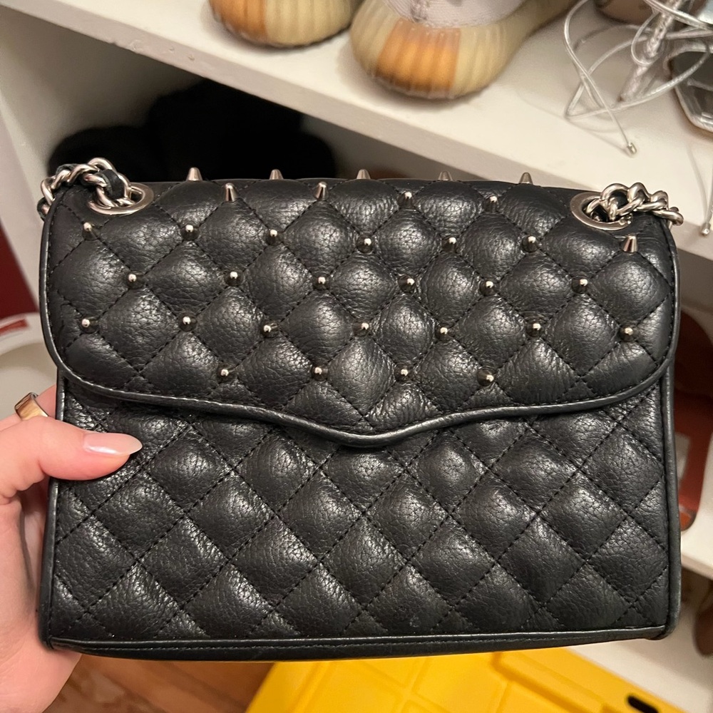 Rebecca Minkoff Black Quilted Leather Shoulder Bag with Chain Strap